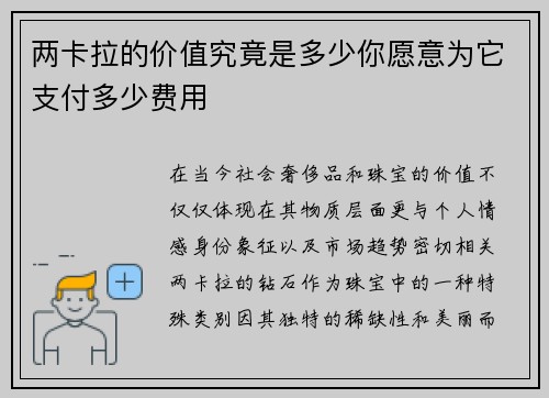两卡拉的价值究竟是多少你愿意为它支付多少费用